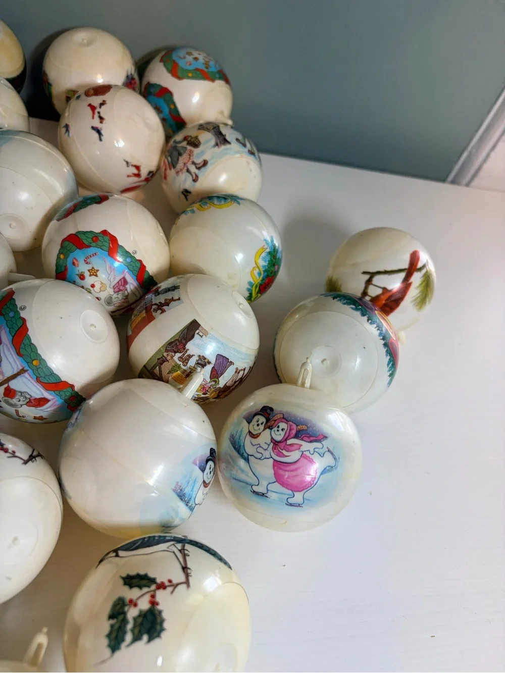 Lot Of 35 Wrapped Plastic Vintage Christmas Ornaments Victorian Scene Bells Mice